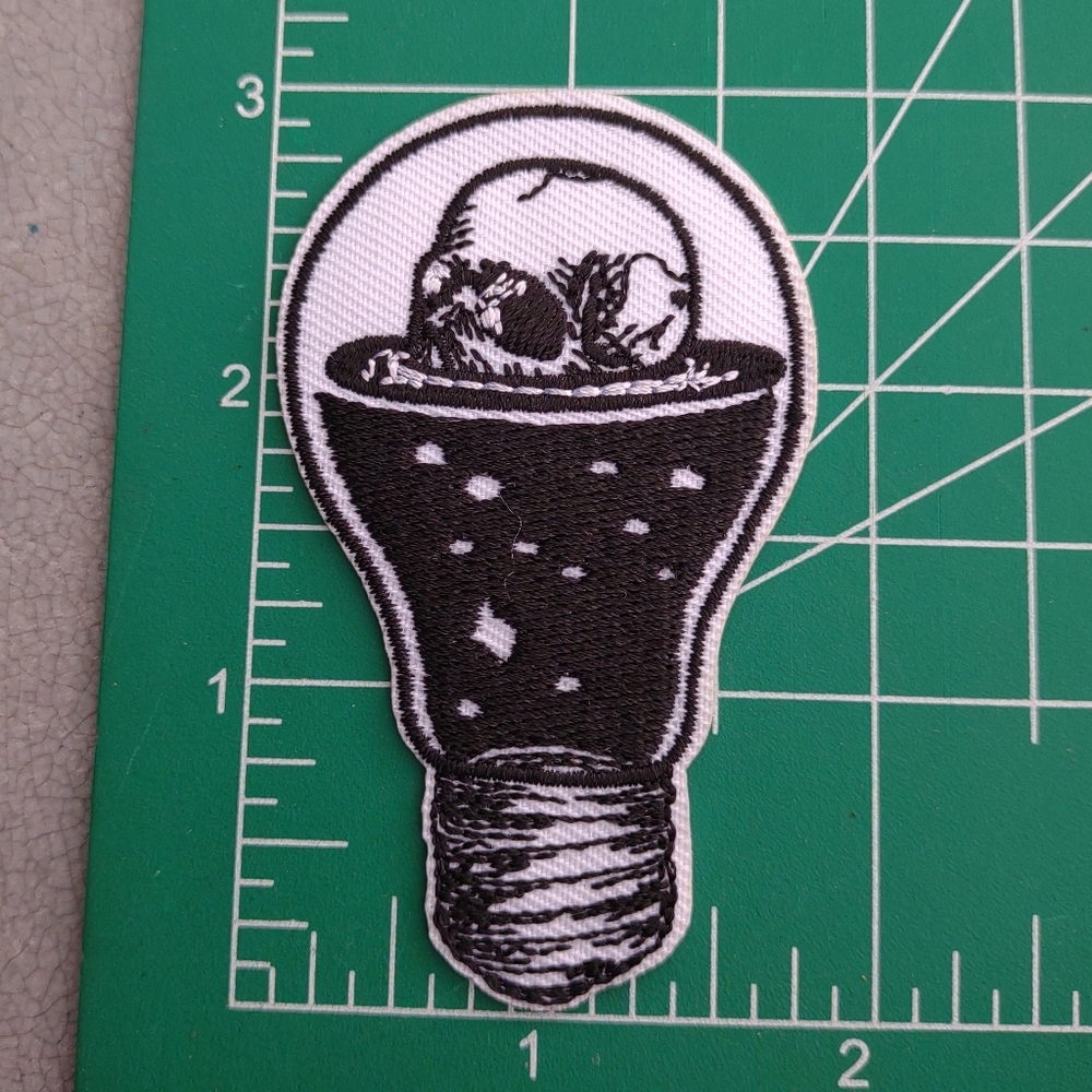 Grunge Skull Black and White Light Bulb Patch